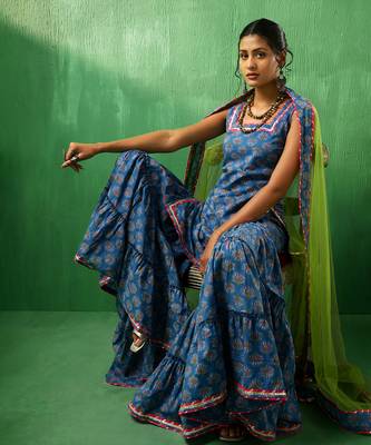 Adaa lotus blue cotton sharara set 3