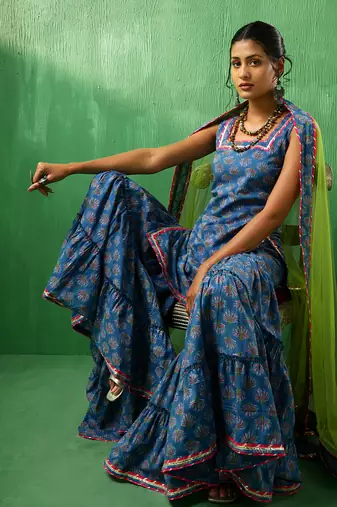 Adaa lotus blue cotton sharara set