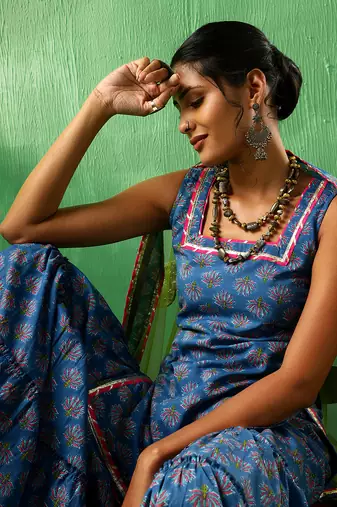 Adaa lotus blue cotton sharara set