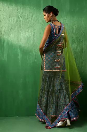 Adaa lotus blue cotton sharara set