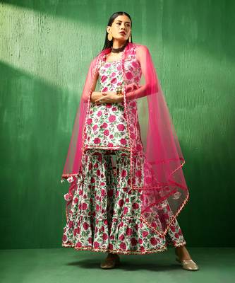 Adaa pink white cotton sharara set 1