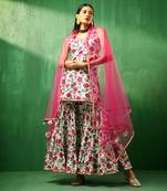 Adaa pink white cotton sharara set