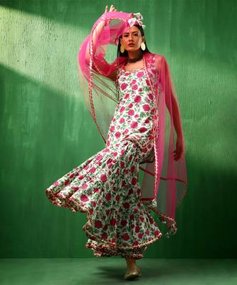 Adaa pink white cotton sharara set 2
