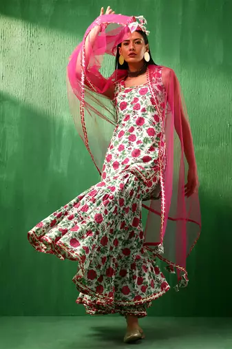 Adaa pink white cotton sharara set