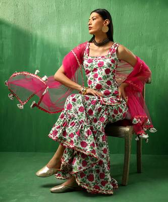 Adaa pink white cotton sharara set 3