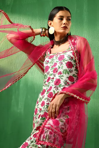 Adaa pink white cotton sharara set