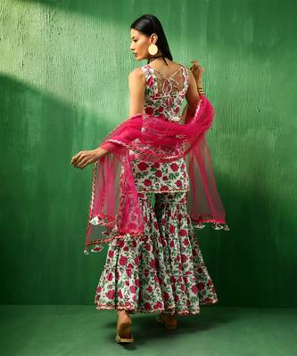 Adaa pink white cotton sharara set 5