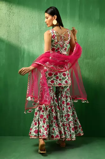 Adaa pink white cotton sharara set