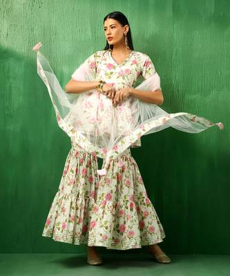 Adaa pink rose cotton sharara set 1