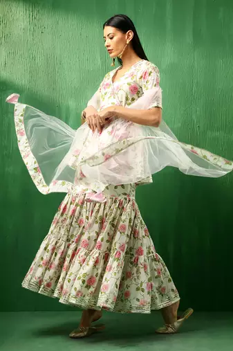 Adaa pink rose cotton sharara set