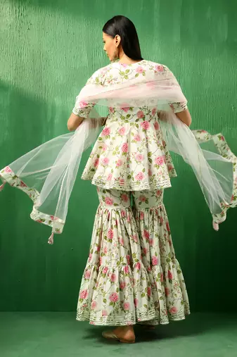 Adaa pink rose cotton sharara set