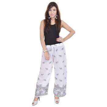 White Jaipuri Gold Print Cotton Palazzo 3