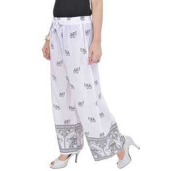 White Jaipuri Gold Print Cotton Palazzo 4