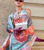 Orange Banarasi Silk Zari Weaving Border And Pallu Saree With Blouse For Women