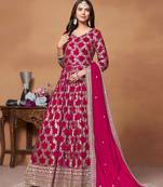 Pink embroidered dola jacquard semi stitched anarkali suit