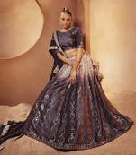 Phenomenal Purple Sequins Embroidered With All Over Mirror Work Velvet Lehenga Choli For Bride