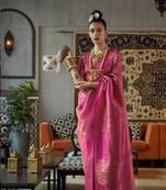 Pink Silk Blend Copper Zari Woven Border And Rich Pallu Saree With Blouse For Women