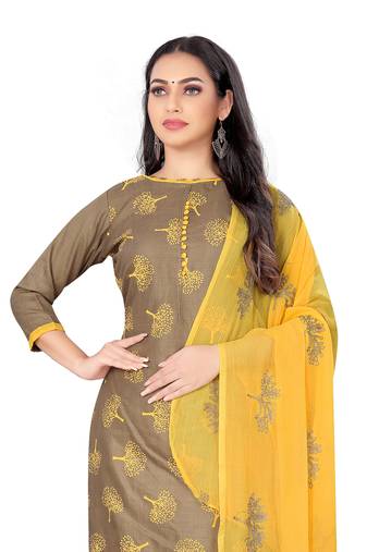 Manvaa Women'S beautiful Beige And Black Color Unstitched Designer Table Print  Nazneen Combo Dress Material 