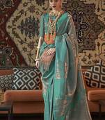 Emerald Silk Blend Copper Zari Woven Border And Rich Pallu Saree With Blouse For Women