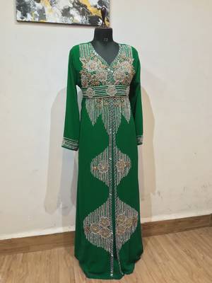Green color Full Sleeves Handmade Moroccan Kaftan 1