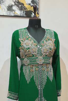 Green color Full Sleeves Handmade Moroccan Kaftan 2