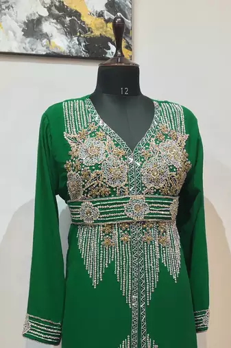 Green color Full Sleeves Handmade Moroccan Kaftan