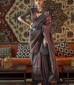 Black Silk Blend Copper Zari Woven Border And Rich Pallu Saree With Blouse For Women