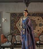 Blue Silk Blend Copper Zari Woven Border And Rich Pallu Saree With Blouse For Women