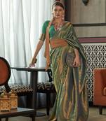 Green Silk Blend Copper Zari Woven Border And Rich Pallu Saree With Blouse For Women 