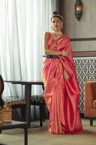 Red Kanvi silk Banarasi style silk bland Rich pallu Border saree with Blouse