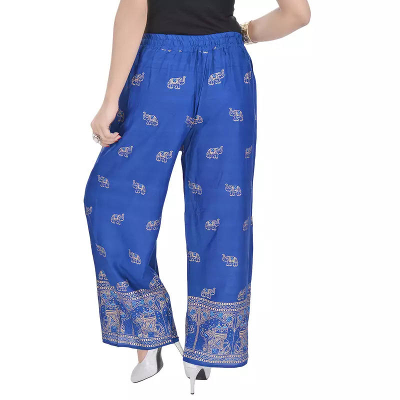 Blue Jaipuri Gold Print Cotton Palazzo