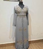 Grey color luxurious Full Sleeves Handmade Moroccan Kaftan.