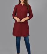 Aayumi maroon colour rayon  fabric solid  rich looks short kurti