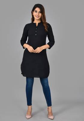 Aayumi black colour rayon  fabric solid  rich looks short kurti 1