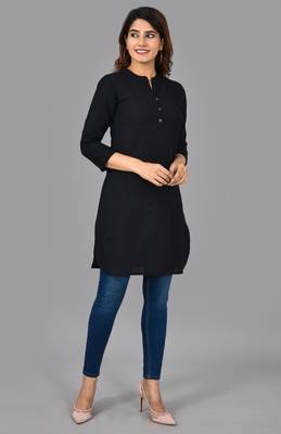 Aayumi black colour rayon  fabric solid  rich looks short kurti 3