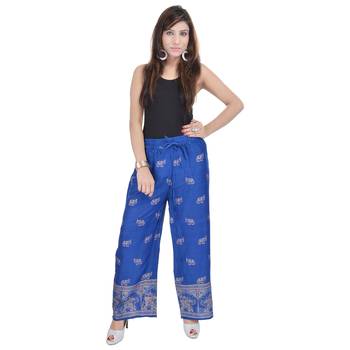Blue Jaipuri Gold Print Cotton Palazzo 2