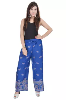 Blue Jaipuri Gold Print Cotton Palazzo