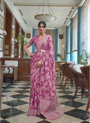 Pink Chikankari Cotton Blend Beautiful Thread work Border & Pallu Saree With Blouse 1