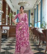 Pink Chikankari Cotton Blend Beautiful Thread work Border & Pallu Saree With Blouse