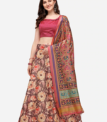 Brown Semi-Stitched Lehenga Choli Set With Dupatta