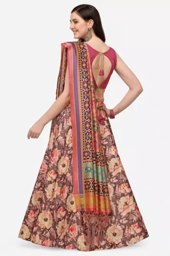 Brown Semi-Stitched Lehenga Choli Set With Dupatta