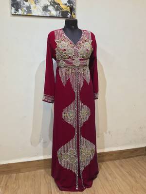 Maroon color Full Sleeves Handmade Moroccan Kaftan 1