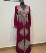 Maroon color luxurious Full Sleeves Handmade Moroccan Kaftan.