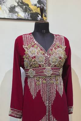 Maroon color Full Sleeves Handmade Moroccan Kaftan 2