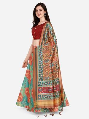 Sky Blue Satin Silk Lehenga Choli Set With Dupatta 2