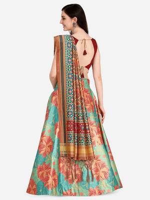 Sky Blue Satin Silk Lehenga Choli Set With Dupatta 3