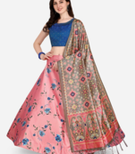 Pink Satin Silk Lehenga Choli Set With Dupatta