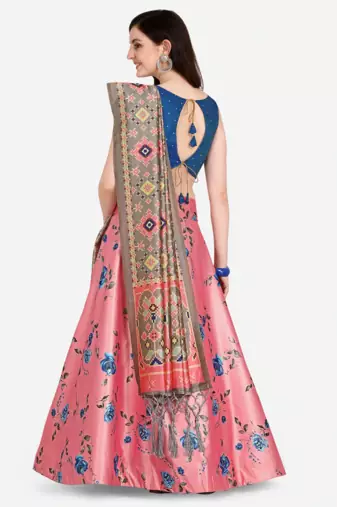 Pink Satin Silk Lehenga Choli Set With Dupatta