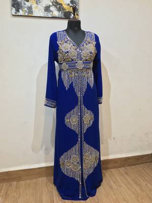 Navy Blue color Full Sleeves Handmade Moroccan Kaftan 1