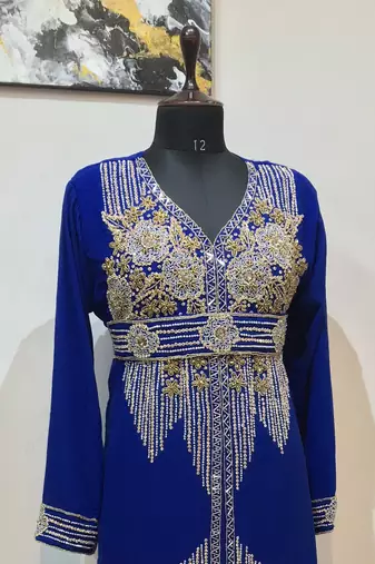Navy Blue color Full Sleeves Handmade Moroccan Kaftan